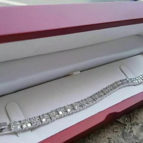 7 inched Long Tennis Bracelet Solid 14K White Gold Round Cut 5 Carat Men & Women - Picture 6 of 11